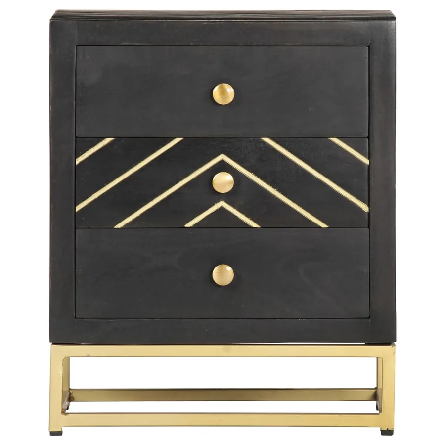 Table de chevet Noir et doré 40x30x50cm Bois de manguier massif - 2