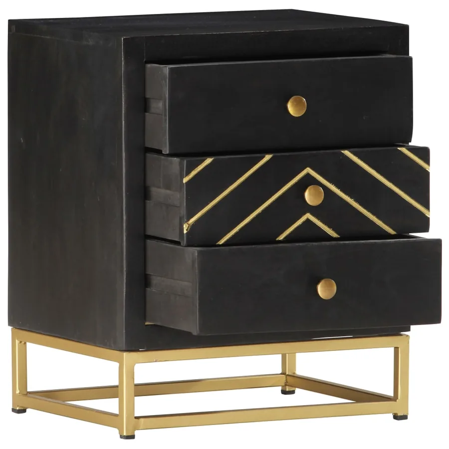 Table de chevet Noir et doré 40x30x50cm Bois de manguier massif - 3