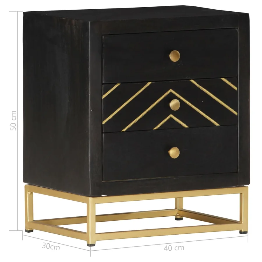 Table de chevet Noir et doré 40x30x50cm Bois de manguier massif - 7