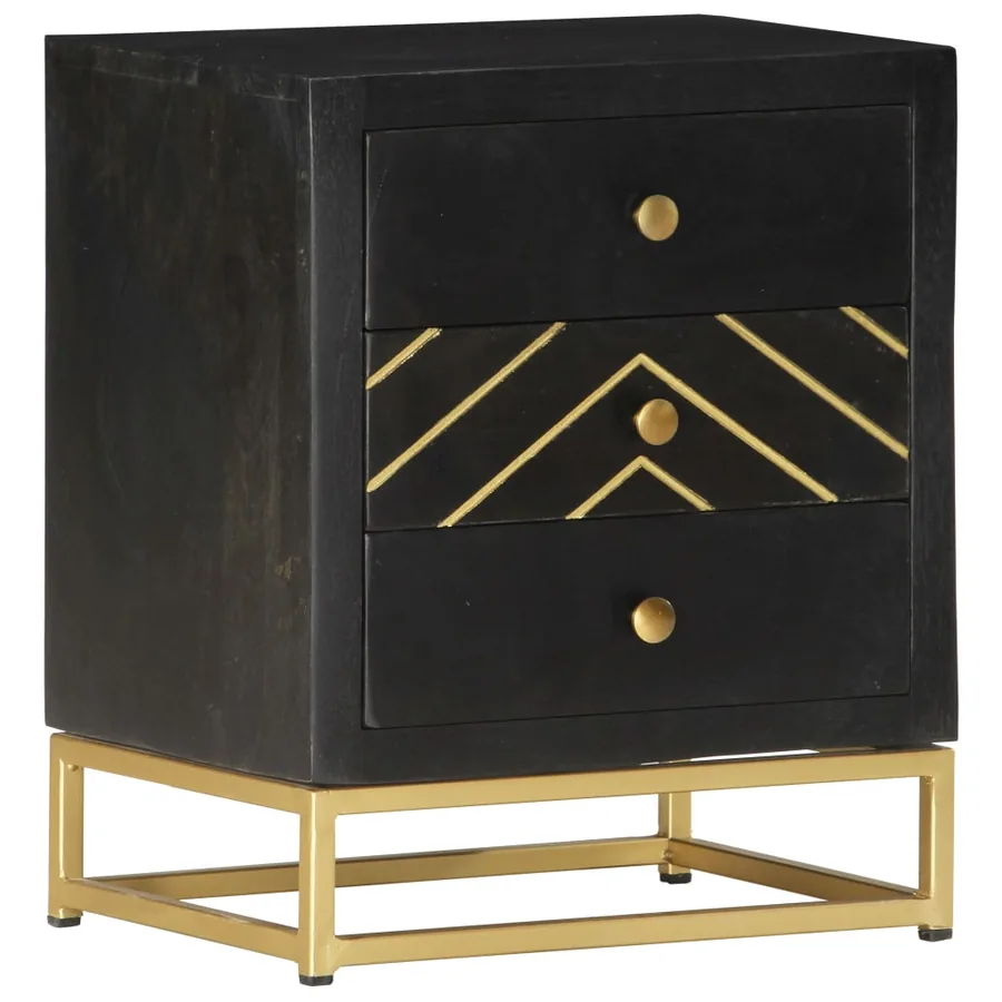 Table de chevet Noir et doré 40x30x50cm Bois de manguier massif - 8