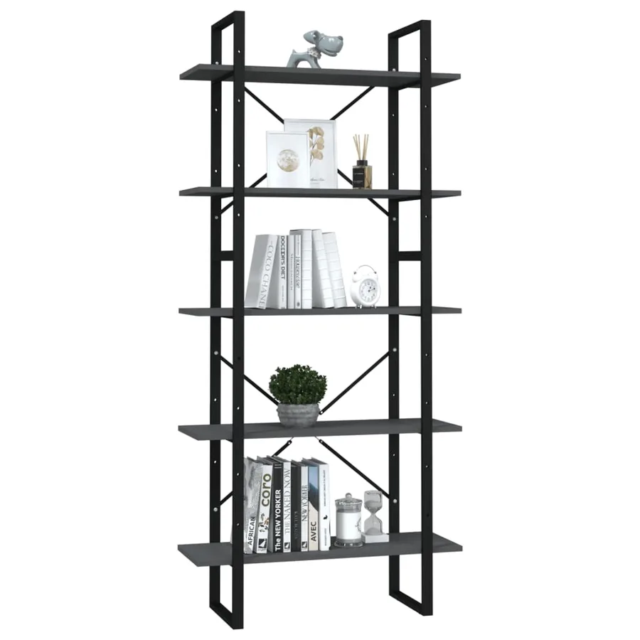 Bibliothèque à 5 niveaux Gris 80x30x175 cm Bois d'ingénierie - 3