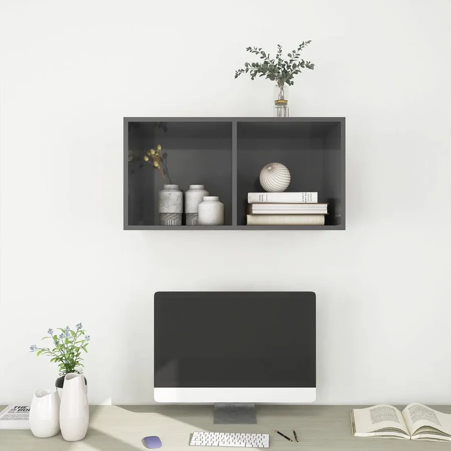 Meuble TV mural Gris brillant 37x37x72 cm Bois d’ingénierie - 7