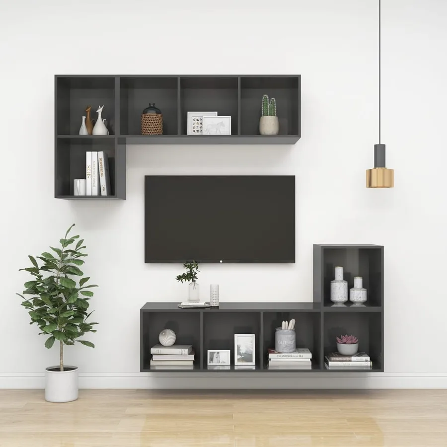 Meuble TV mural Gris brillant 37x37x72 cm Bois d’ingénierie - 8