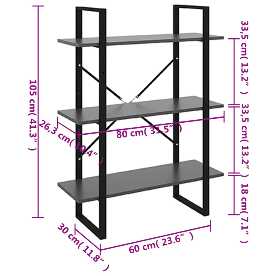 Bibliothèque gris 80x30x105 cm bois d'ingénierie - 5