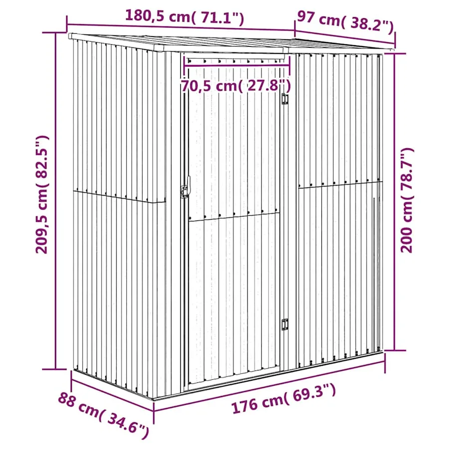 Abri de jardin Gris 180,5x97x209,5 cm Acier galvanisé - 8