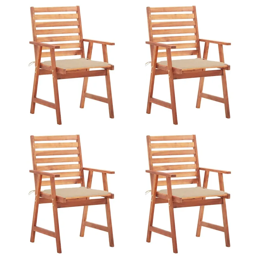 Chaises à manger d'extérieur lot de 4 et coussins Acacia massif