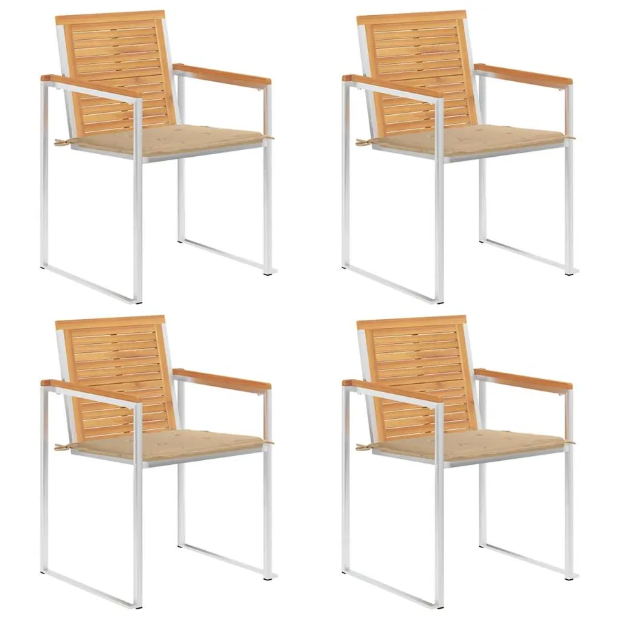 Chaises de jardin lot de 4 avec coussins Bois de teck massif