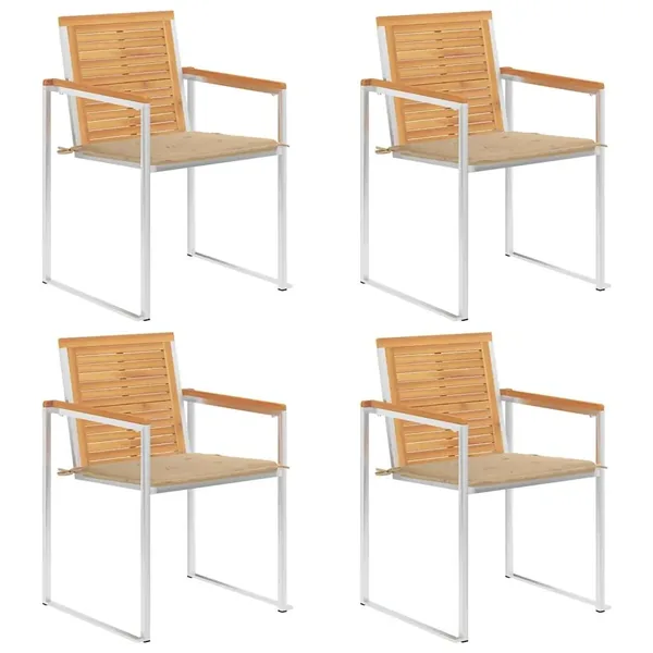 Chaises de jardin lot de 4 avec coussins Bois de teck massif