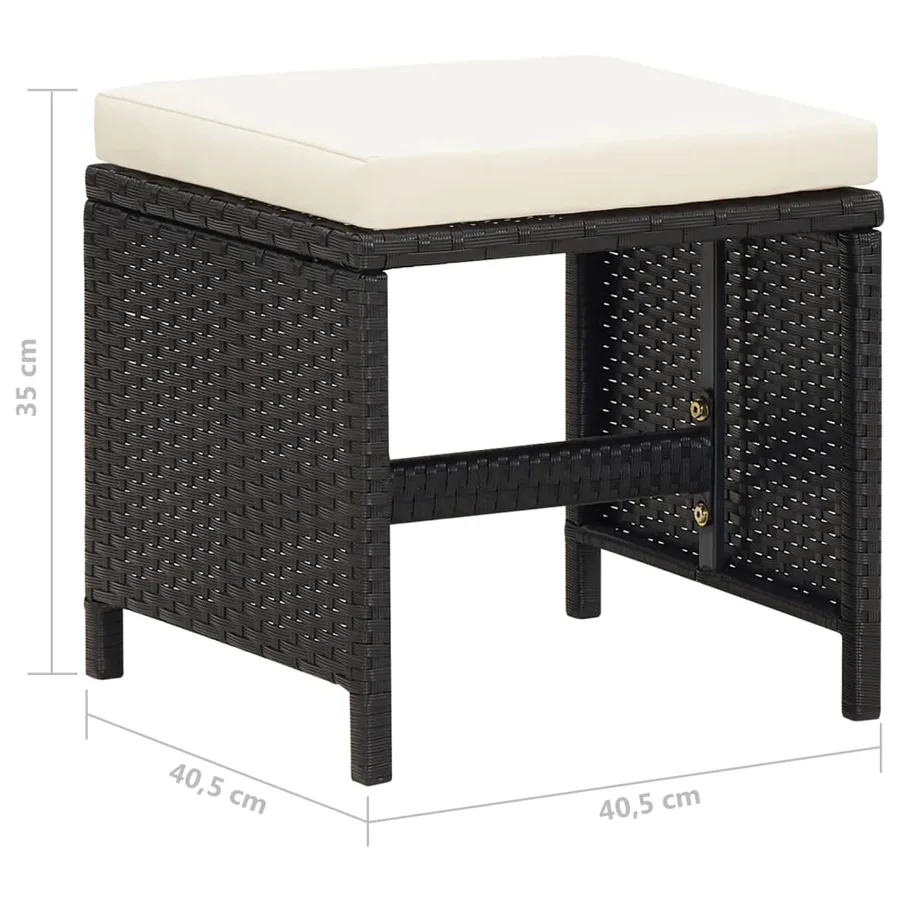 Jeu de chaise et tabouret de jardin 4 pcs Résine tressée Noir - 12