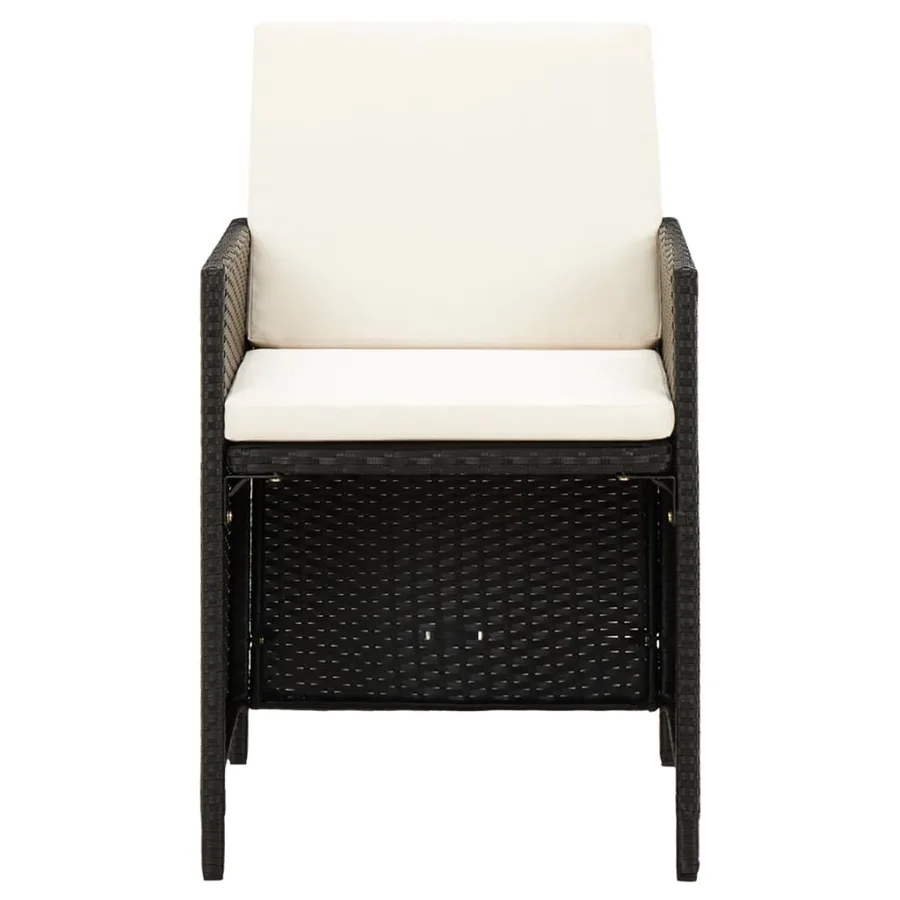 Jeu de chaise et tabouret de jardin 4 pcs Résine tressée Noir - 3