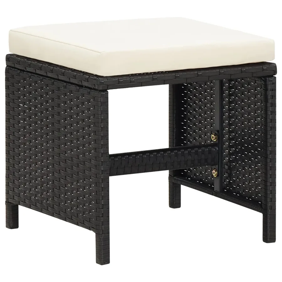 Jeu de chaise et tabouret de jardin 4 pcs Résine tressée Noir - 7