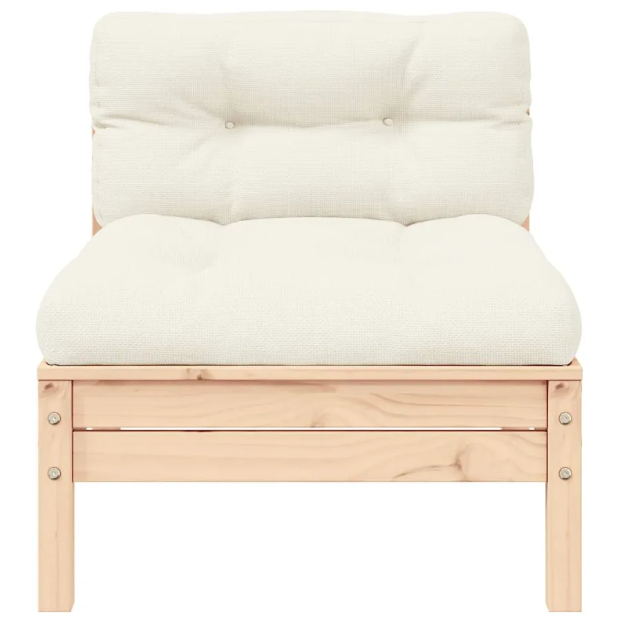 Salon de jardin 3 pcs avec coussins crème Bois de pin massif - 3