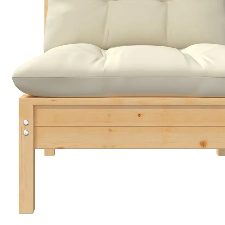 Salon de jardin 3 pcs avec coussins crème Bois de pin massif - 5