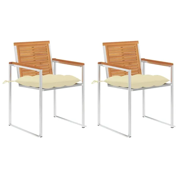 Chaises de jardin avec coussins lot de 2 Acacia solide et acier