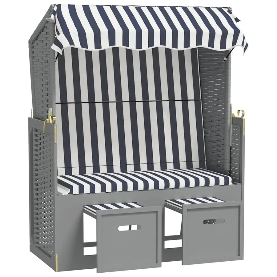 Strandkorb avec auvent résine tressée et bois solide anthracite - 20