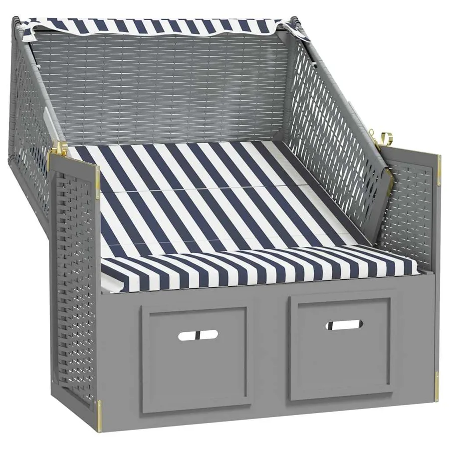 Strandkorb avec auvent résine tressée et bois solide anthracite - 22