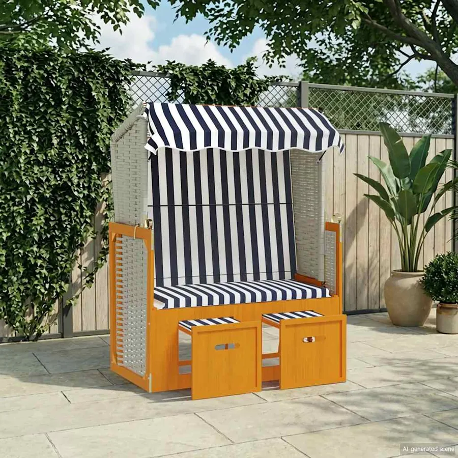 Strandkorb avec auvent résine tressée et bois solide anthracite - 28
