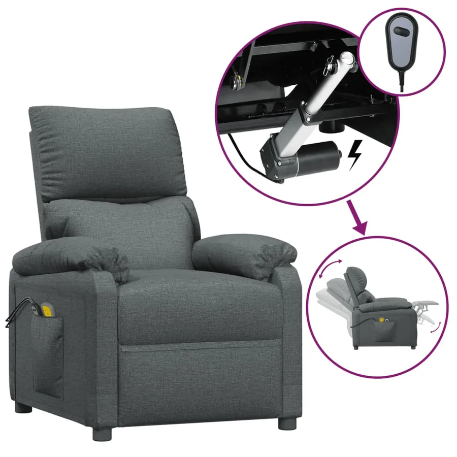 Fauteuil électrique de massage Gris foncé Tissu - 2
