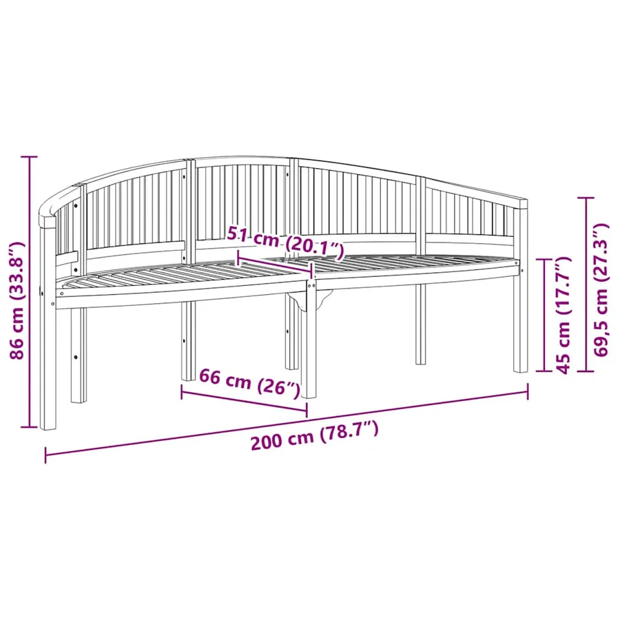 Banc de jardin en forme de banane 200 cm bois de teck solide - 8