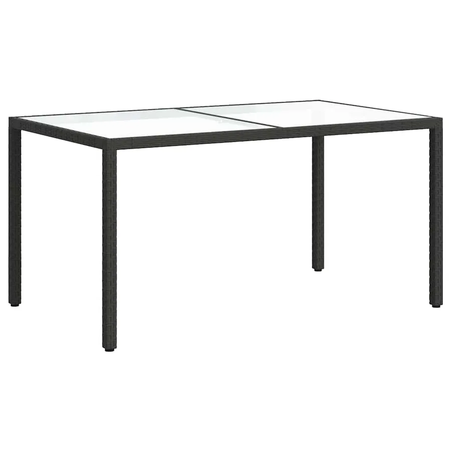 Table de jardin 150x90x75cm Verre trempé et résine tressée Noir - 5