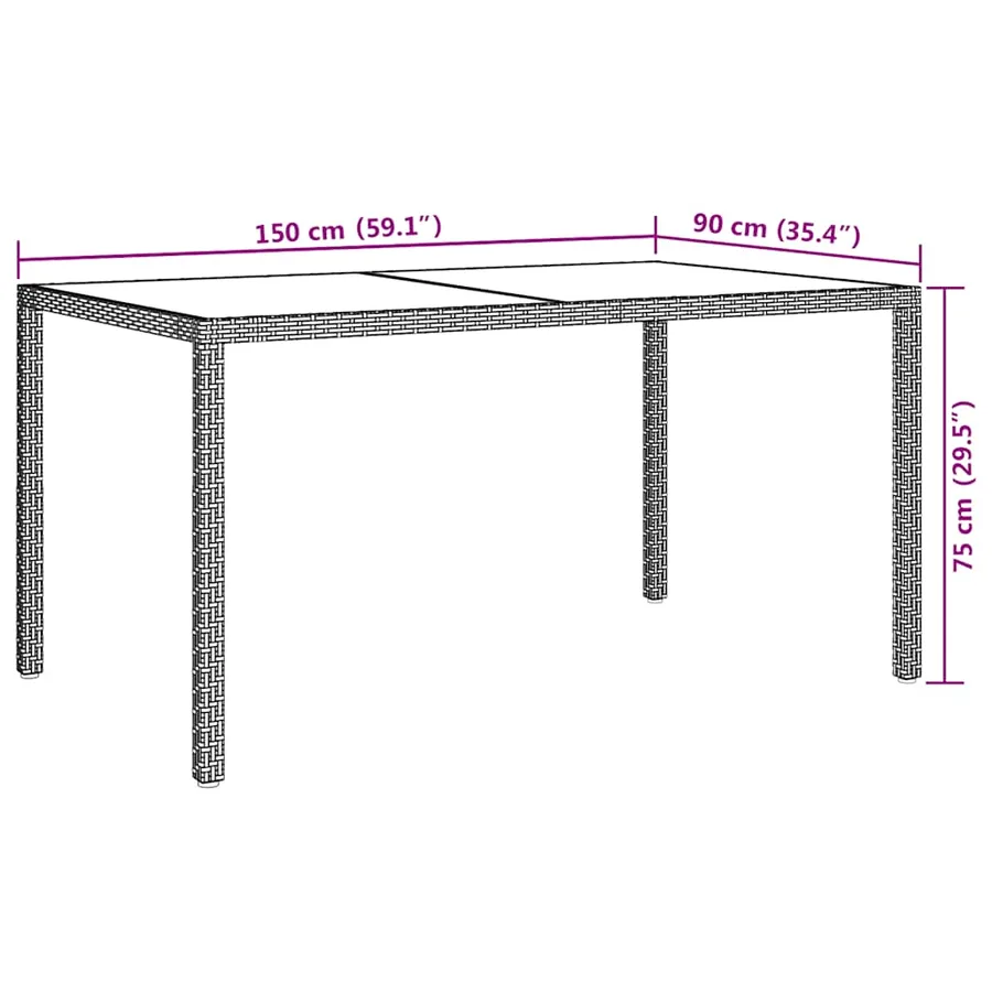 Table de jardin 150x90x75cm Verre trempé et résine tressée Noir - 7