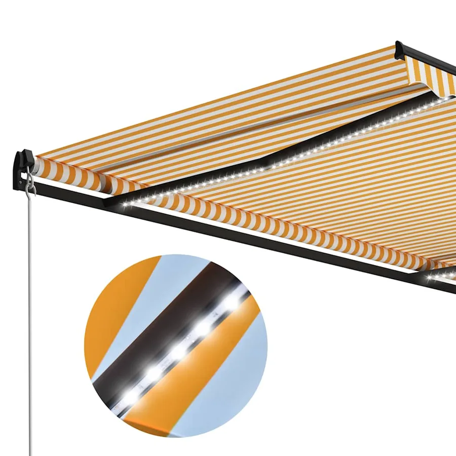 Auvent manuel rétractable avec LED 300x250 cm Jaune et blanc - 5