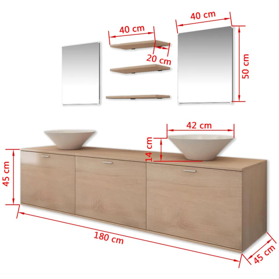 8 pièces de mobilier de salle de bain et lavabo Beige - 9