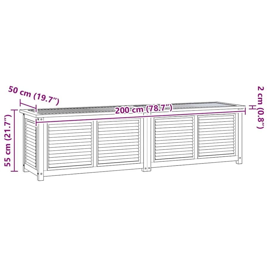 Boîte de rangement jardin et sac 200x50x55 cm bois massif teck - 9