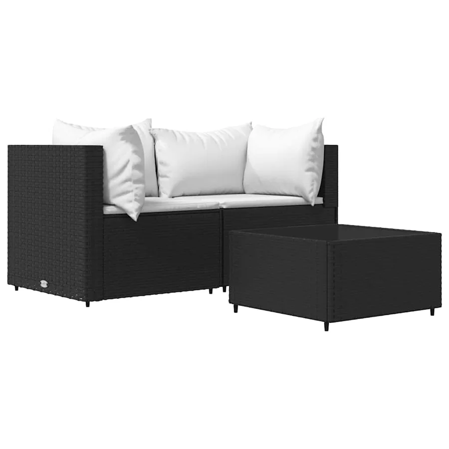 Salon de jardin 3 pcs avec coussins Noir Résine tressée - 2