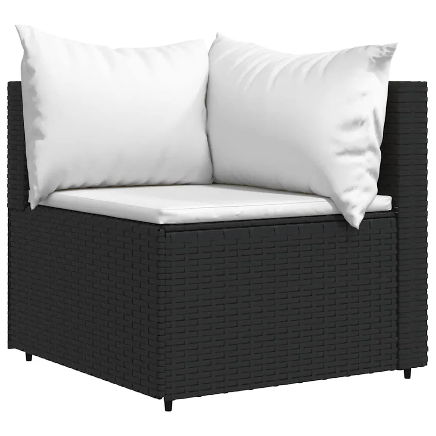 Salon de jardin 3 pcs avec coussins Noir Résine tressée - 4