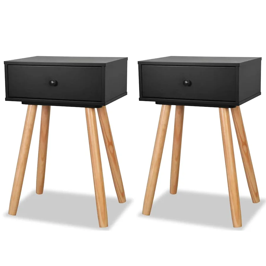 Table de chevet 2 pcs Bois de pin massif 40 x 30 x 61 cm Noir - 2