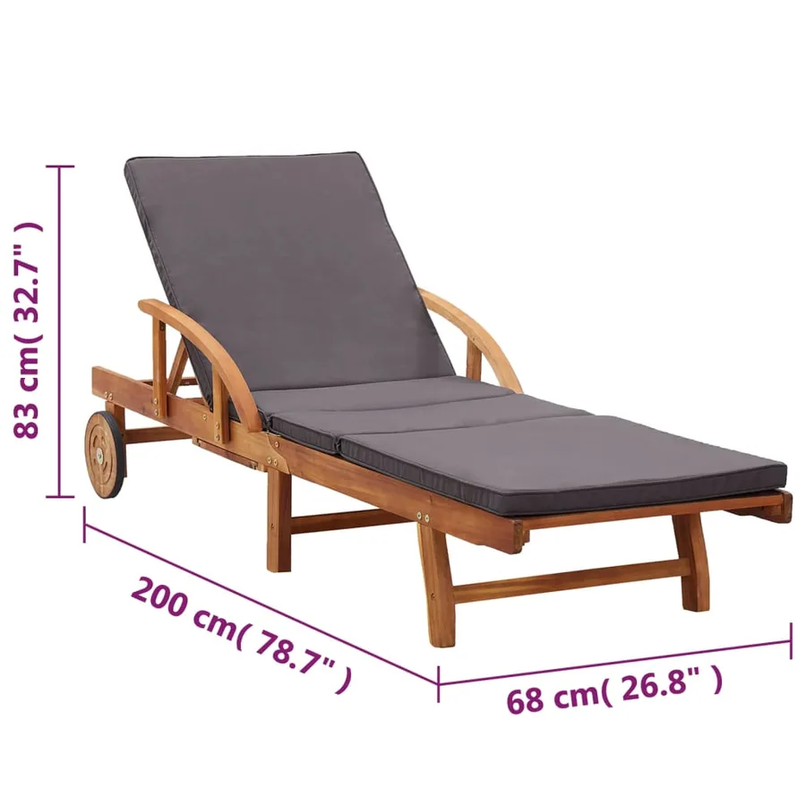 Chaise longue avec coussin bois d'acacia solide - 10