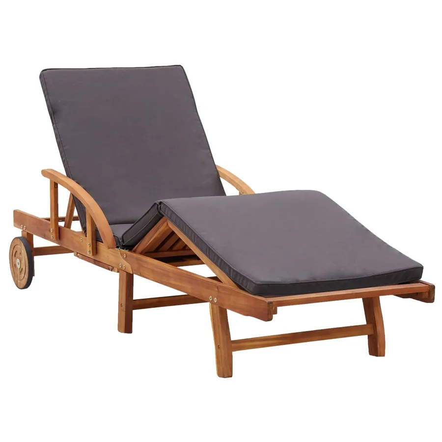 Chaise longue avec coussin bois d'acacia solide - 2
