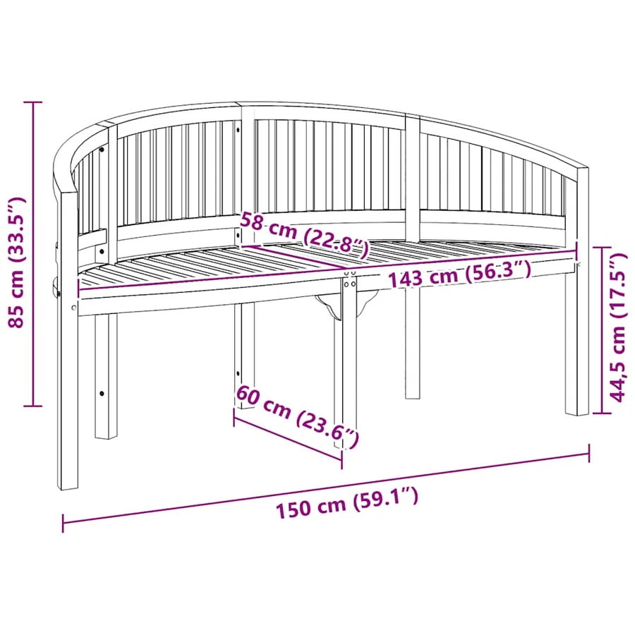 Banc de jardin en forme de banane 151 cm Teck solide - 9