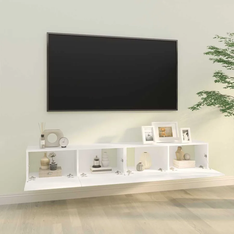 Meubles TV muraux 2 pcs blanc 100x30x30 cm bois d'ingénierie - 3