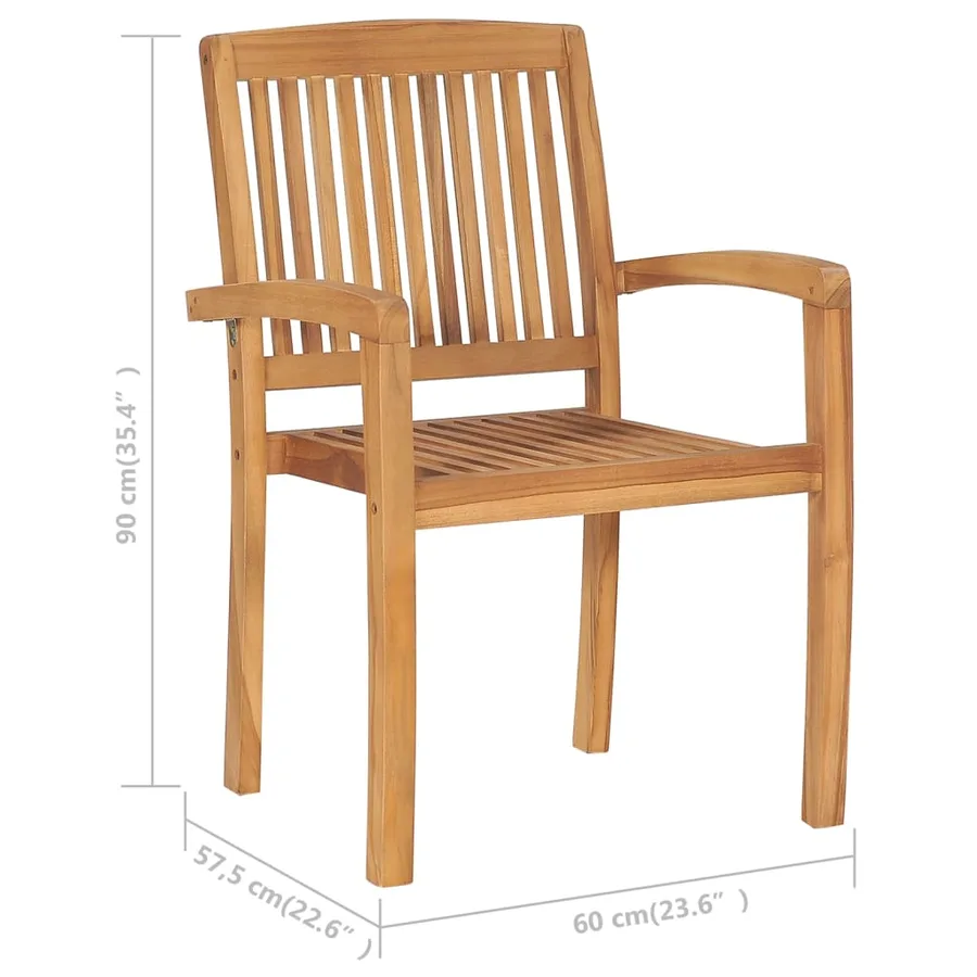 Chaises de jardin empilables avec coussins lot de 6 Teck solide - 12