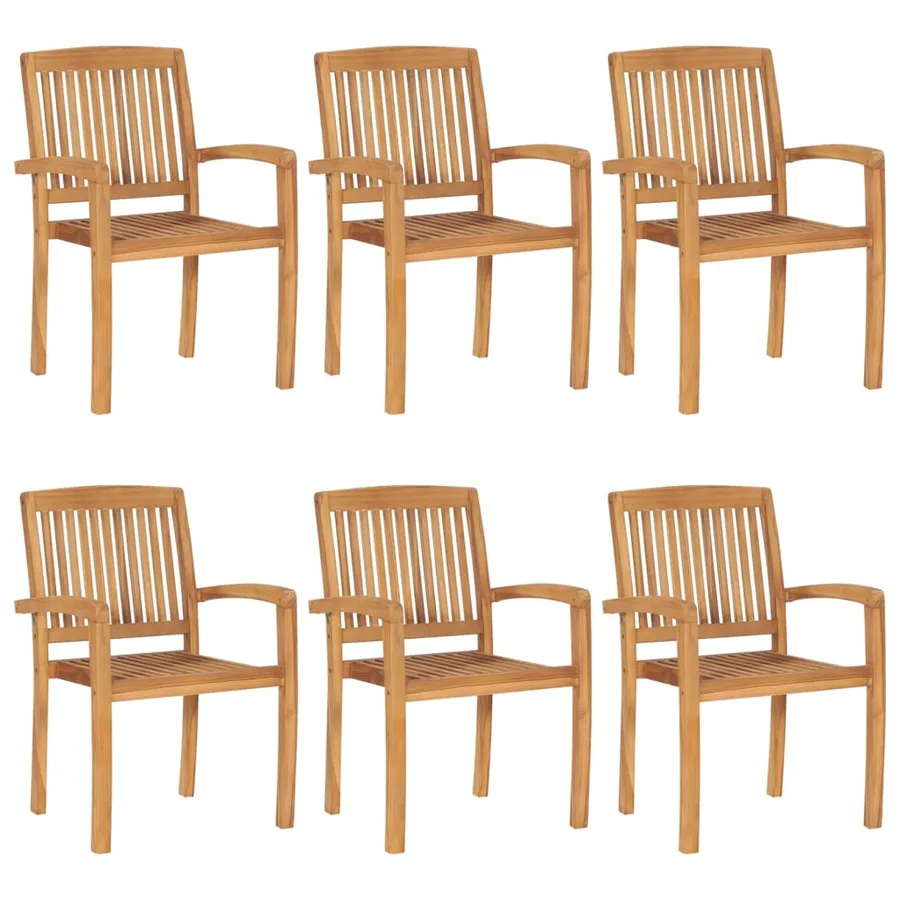 Chaises de jardin empilables avec coussins lot de 6 Teck solide - 2