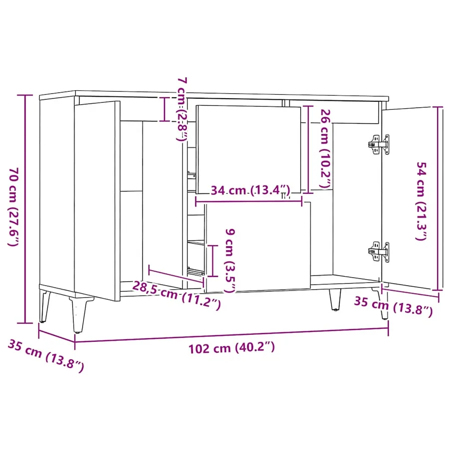 Buffet chêne sonoma 102x35x70 cm bois d'ingénierie - 7