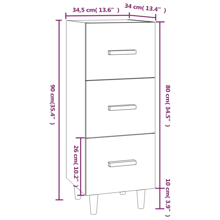 Buffet Sonoma gris 34,5x34x90 cm Bois d'ingénierie - 9