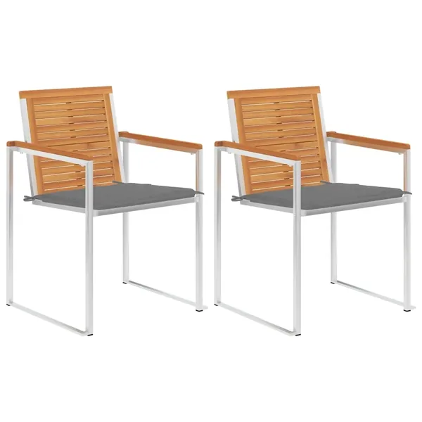 Chaises de jardin avec coussins lot de 2 Acacia solide et acier