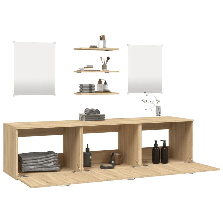 Ensemble de meubles salle de bain 6 pcs chêne bois d'ingénierie - 3