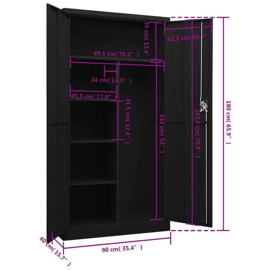 Armoire à casiers Noir 90x40x180 cm Acier - 8