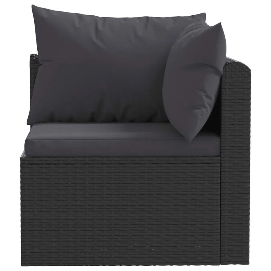 Salon de jardin 5 pcs avec coussins Résine tressée Noir - 4