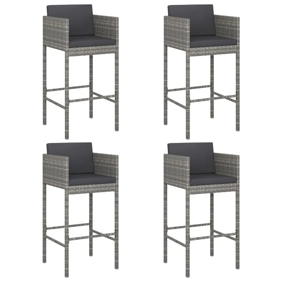 Tabourets de bar lot de 4 avec coussins gris résine tressée - 2