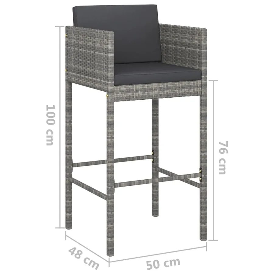 Tabourets de bar lot de 4 avec coussins gris résine tressée - 7