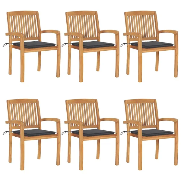 Chaises de jardin empilables avec coussins lot de 6 Teck solide