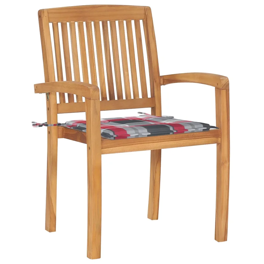 Chaises de jardin empilables avec coussins lot de 6 Teck solide - 16