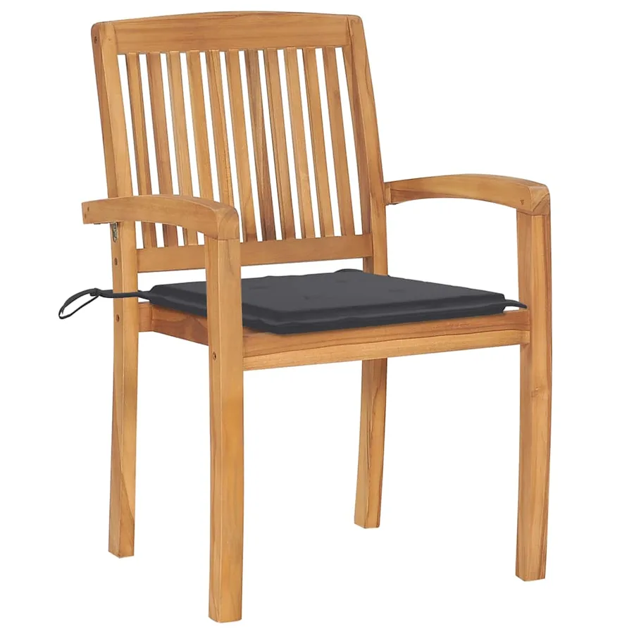 Chaises de jardin empilables avec coussins lot de 6 Teck solide - 3