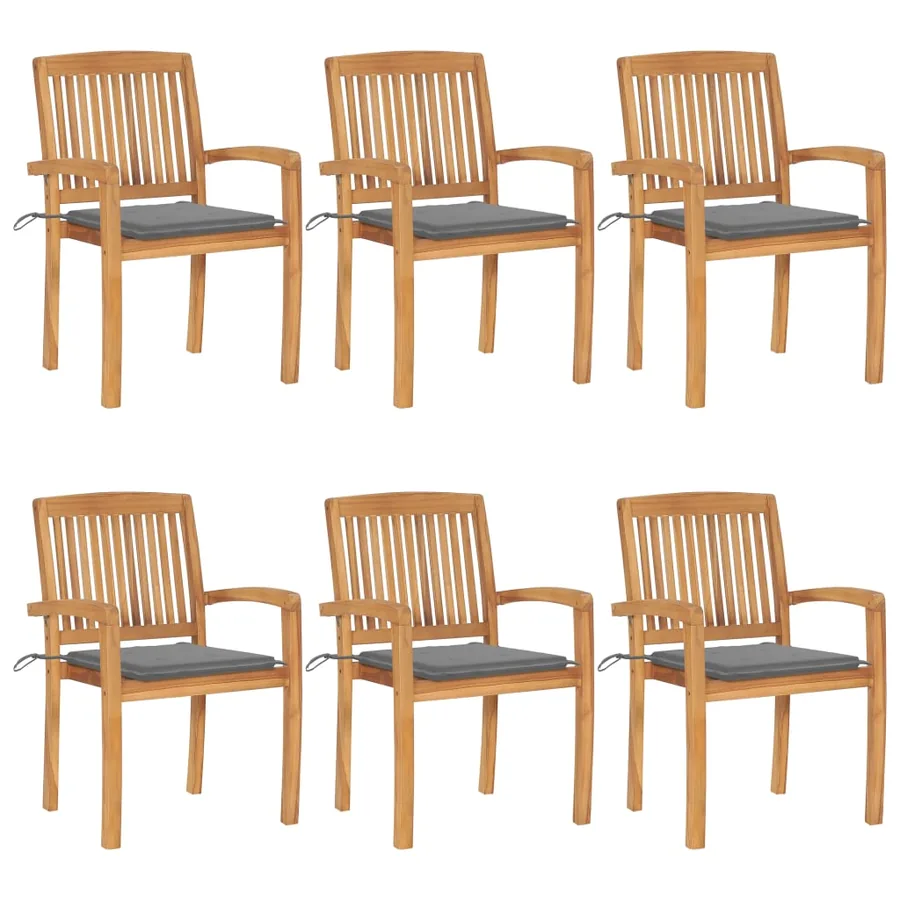 Chaises de jardin empilables avec coussins lot de 6 Teck solide - 40