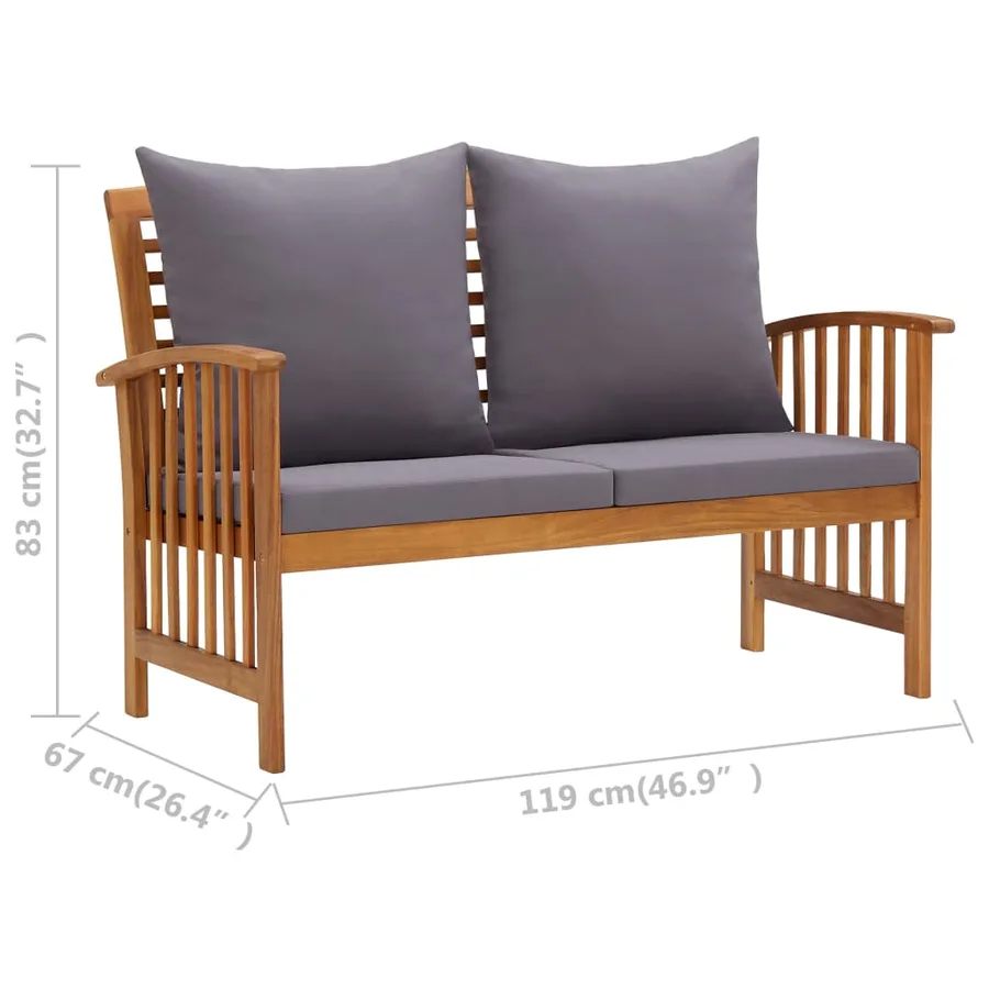 Banc de jardin avec coussins 119 cm Bois solide d'acacia - 7